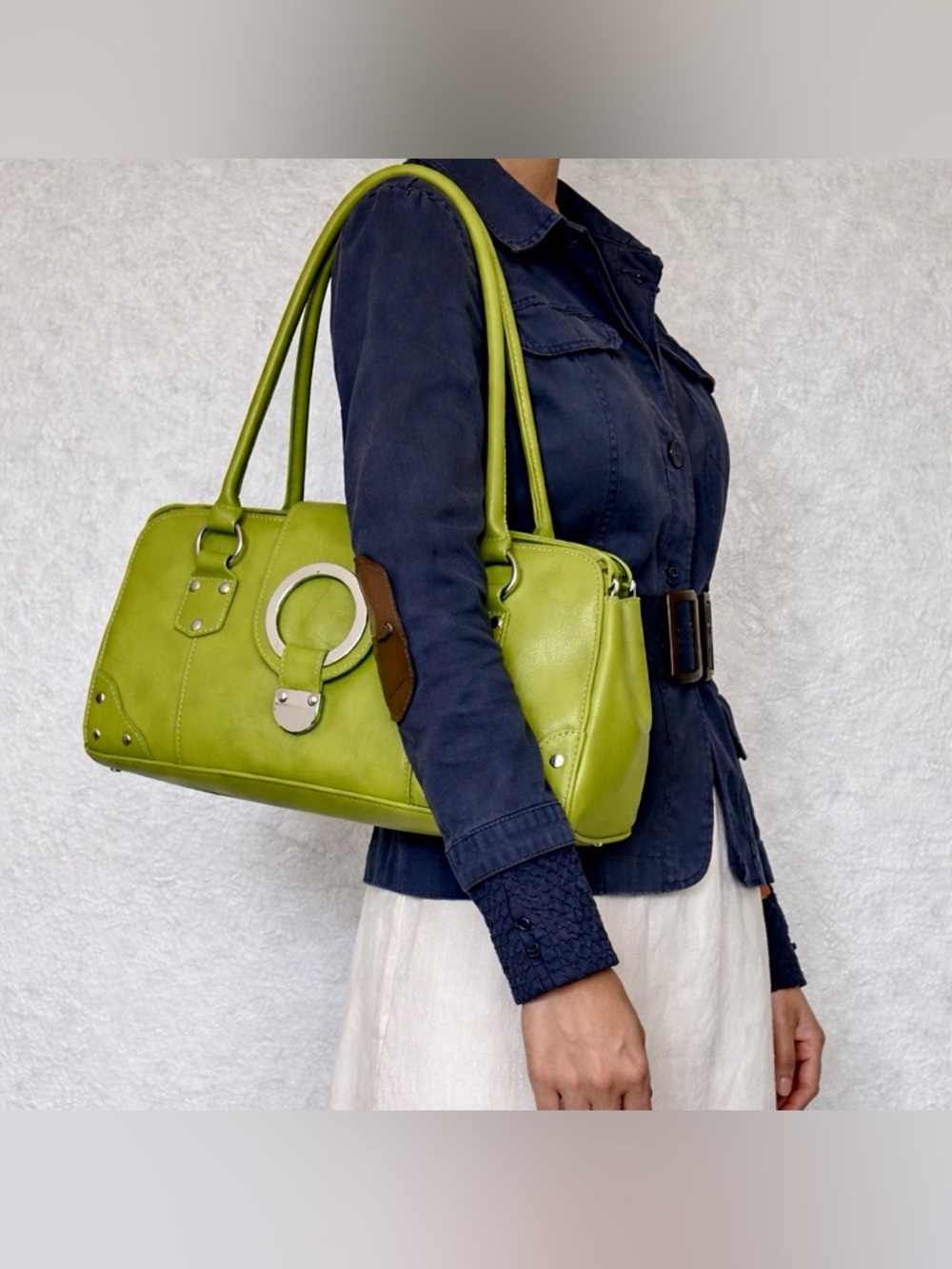 Lime Green Y2K Leather Shoulder Bag Statement Purse Deadstock W/ Tags